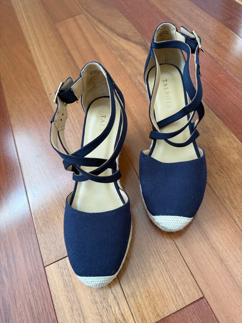 Talbots Navy Blue Strappy Espadrille Wedge Sandals